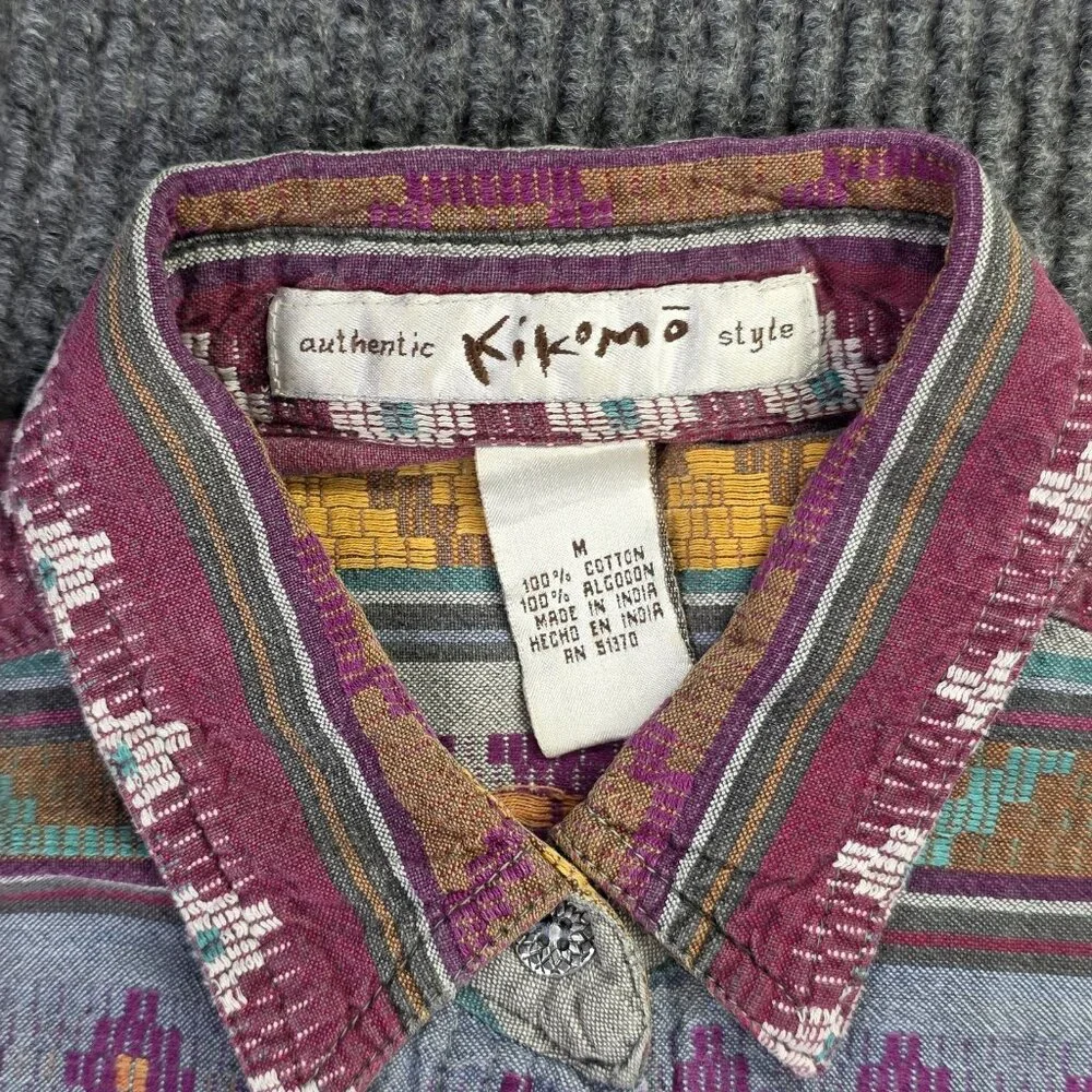 Vintage Southwestern Shirt Womens Medium Red Aztec Stripe 90s Western Cowgirl